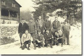 Resident Warden Matthew Ellius Martin (2nd row, far left) and the CCC Camp Technical staff Camp S-52, 1936, Photo by H. C. Buckingham, District Forester