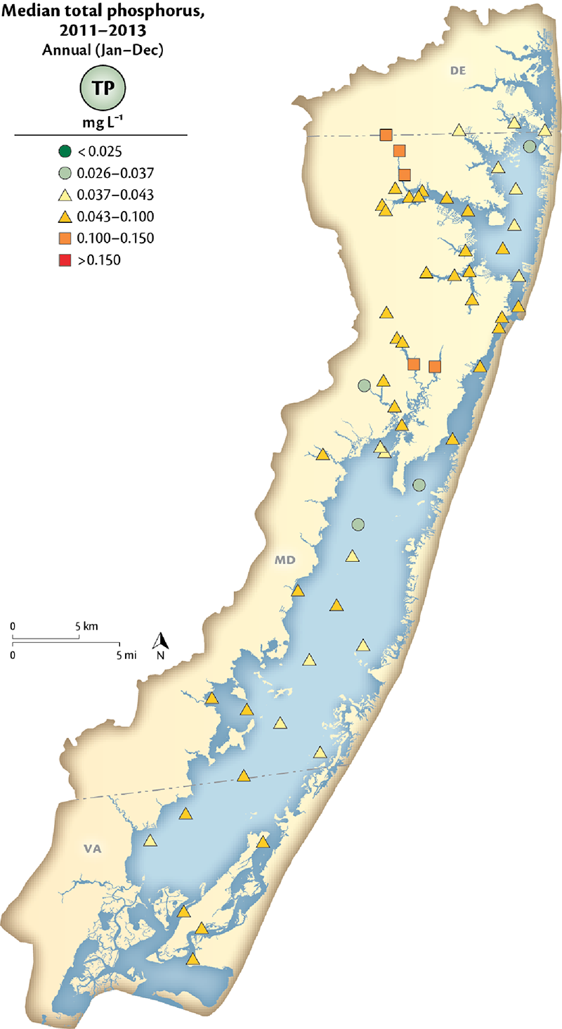 Map of Phosphorus Levels in Maryland's Coastal Bays 2011-2013